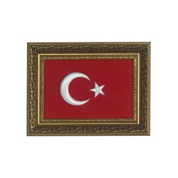 Koyu İşleme Desen Çerceve Nakış İşlemeli Türk Bayrağı