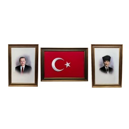 Prestij Makam Seti - Atatürk Türk Bayrağı ve Recep Tayyip Erdoğan Tablosu