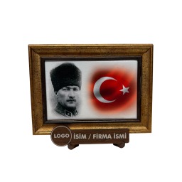 İpek Kadife Masaüstü Atatürk ve Şanlı Türk Bayrağı