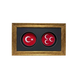 Nakış İşlemeli Türk Bayrağı ve Üç Hilal Özel Bölmeli Tablo