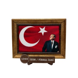 İpek Kadife Masaüstü Bayraklı Atatürk